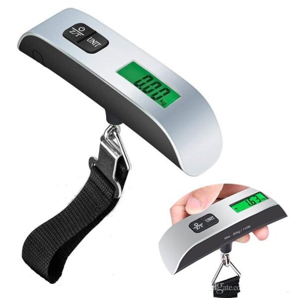 Báscula digital portátil de mano para equipaje de hasta 50 kg con cerradura.