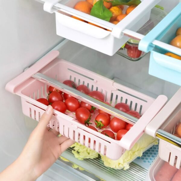 Organizador de refrigerador con cajón multiusos de plástico retráctil de colores