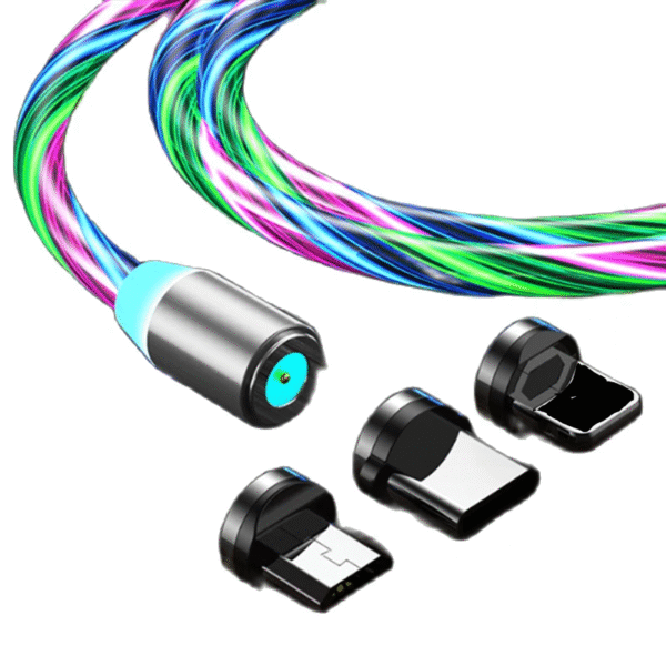 Cable magnético 3 en 1 con LED luminoso, cargador USB + Tipo C + iPhone
