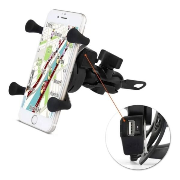 Soporte para teléfono Spider para motocicleta con cargador USB universal