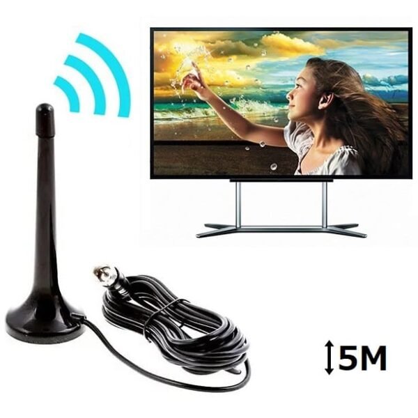 Antena de TV digital interna amplificada HDTV 4K HD - Cable de 5 m