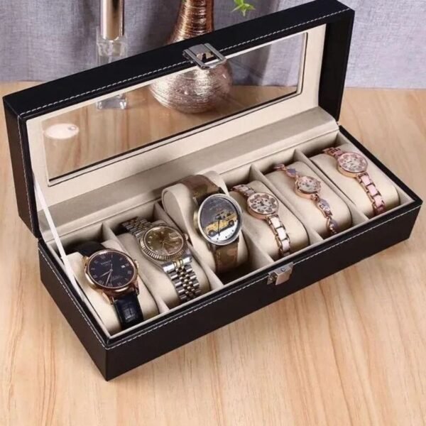 Caja organizadora de relojes con 6 compartimentos