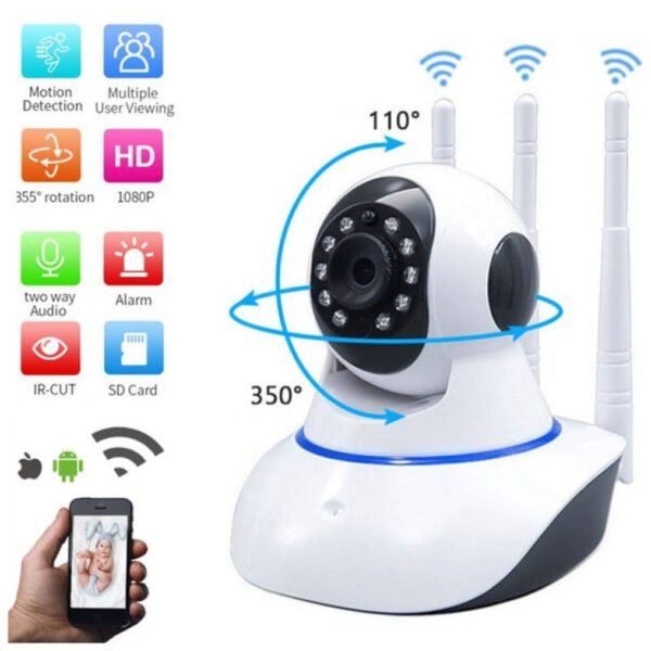 Cámara IP HD inalámbrica Wifi de 3 antenas con visión nocturna de última generación