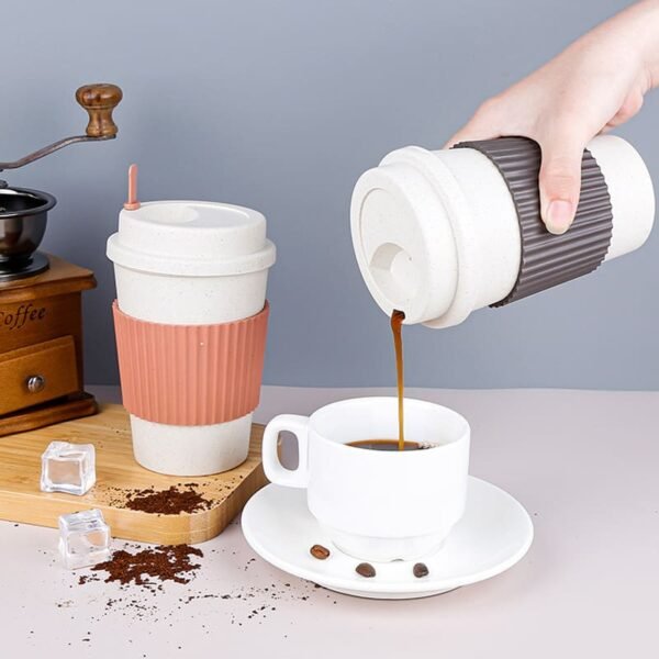 Taza de café de bambú con tapa y agitador 450 ml