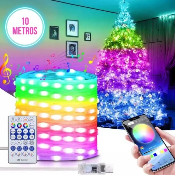 Guirnalda de luces LED RGB decorativas con control por aplicación Bluetooth (10 metros)