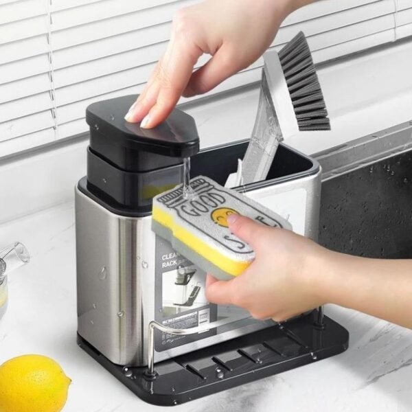 Dispensador de acero inoxidable con soporte para detergente y esponja 3 en 1