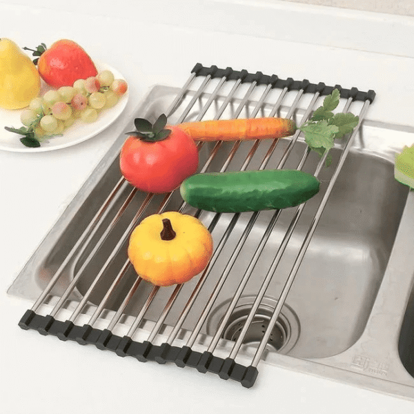 Escurridor de fregadero multiusos flexible en acero inoxidable plegable en varios colores