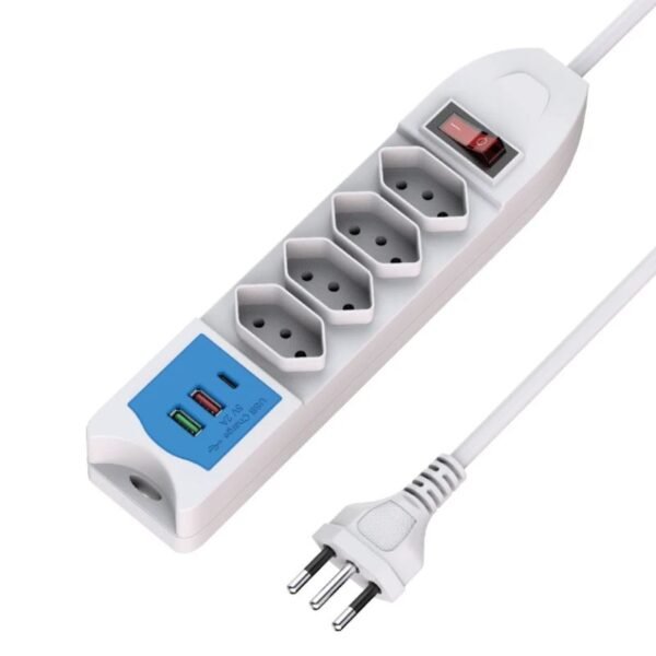 Regleta de enchufes con 4 tomas: 2 USB y 1 tipo C