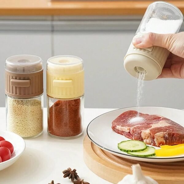 Tarro de vidrio para condimentos con tapa a prueba de polvo y función medidora