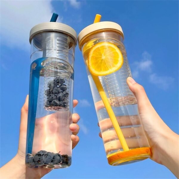 Botella de agua a prueba de fugas con infusor y pajita plegable