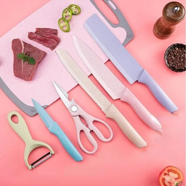 Juego de cuchillos gourmet de colores + tijeras y pelador – 6 piezas