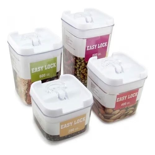 Juego de 4 recipientes herméticos para alimentos de acrílico Easy Lock