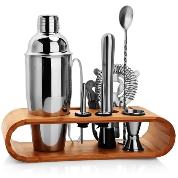 Kit de coctelera de acero inoxidable para caipiriña y bebida + soporte de madera