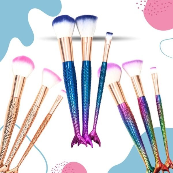 Kit de 3 brochas de maquillaje de sirena (colores surtidos)
