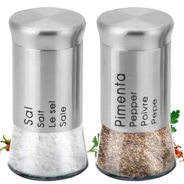 Kit de salero y pimentero con tapa de acero inoxidable – 2 piezas