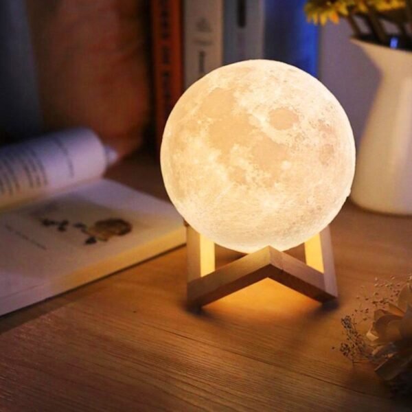 Lámpara de luna llena 3D de 15 cm con pantalla USB decorativa y soporte
