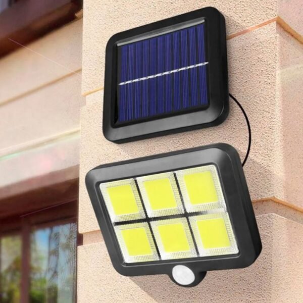 Lámpara solar de 120 mazorcas con sensor de presencia y control remoto de 3 funciones