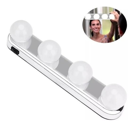 Espejo de maquillaje con luz LED para vestidor, 4 bombillas, inalámbrico