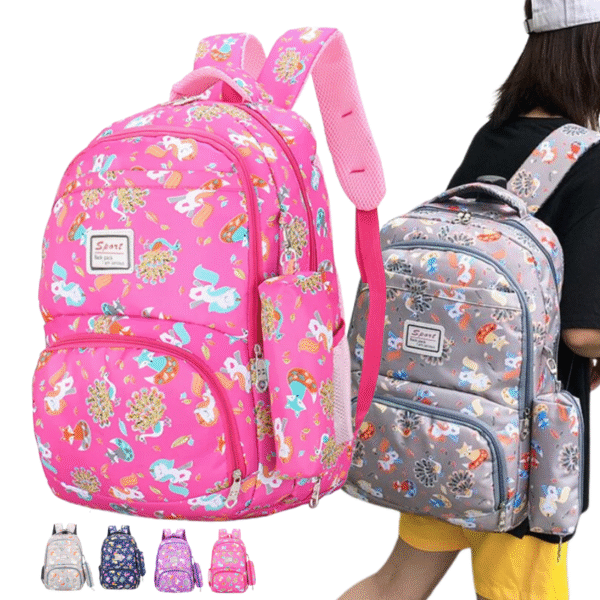 Mochila escolar impermeable con estampado y estuche para lápices