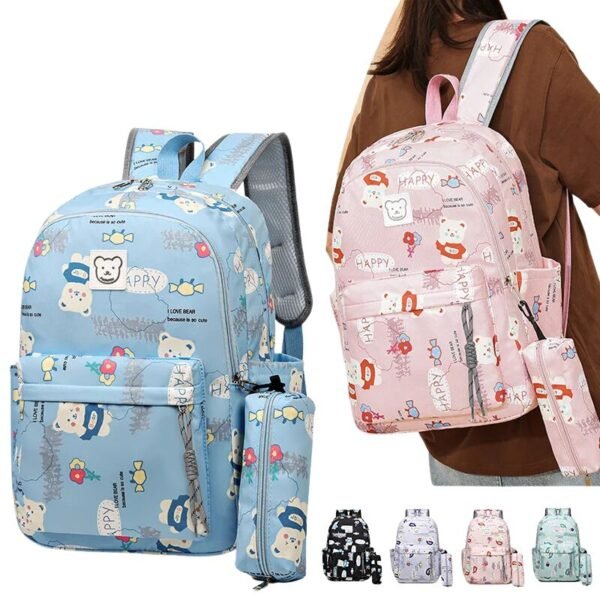 Mochila escolar infantil impermeable con estampado y estuche para lápices