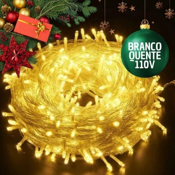 Guirnalda de luces navideñas de 100 LED, blanco cálido, 9 metros, 110 V