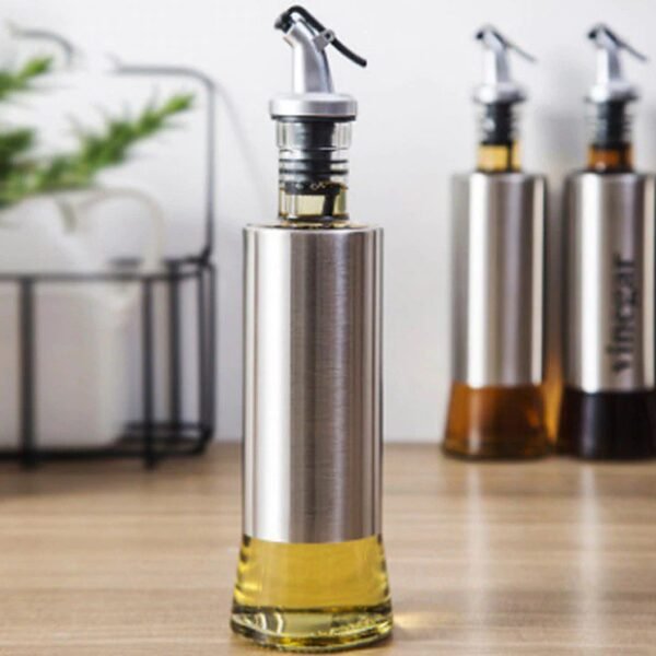 Dispensador de aceite, vinagre y salsa de acero inoxidable.