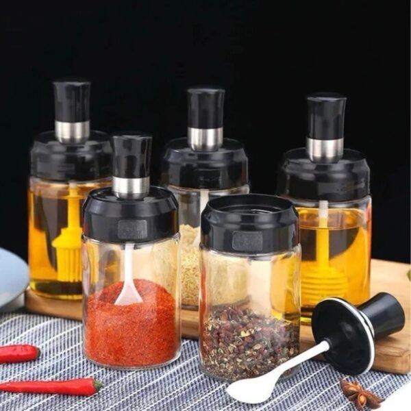 Porta condimentos de vidrio con tapa y cuchara