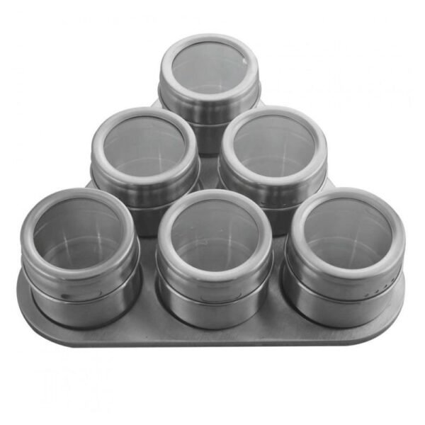 Portacondimentos magnético de acero inoxidable – 6 frascos con imán en base triangular