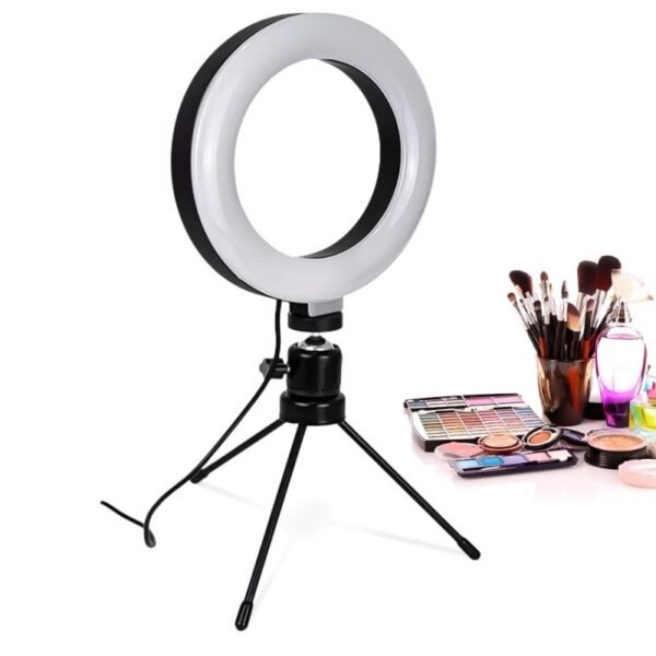 Anillo de luz LED de mesa con trípode de 6 pulgadas y soporte para teléfono móvil