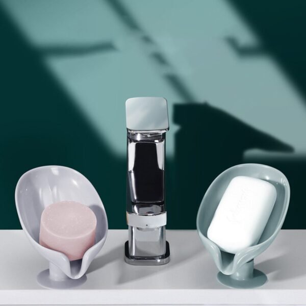 Jabonera con forma de hoja para lavabo de baño con fijación con ventosa