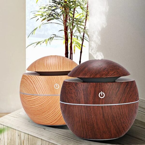 Humidificador ultrasónico USB redondo tipo madera con luz RGB